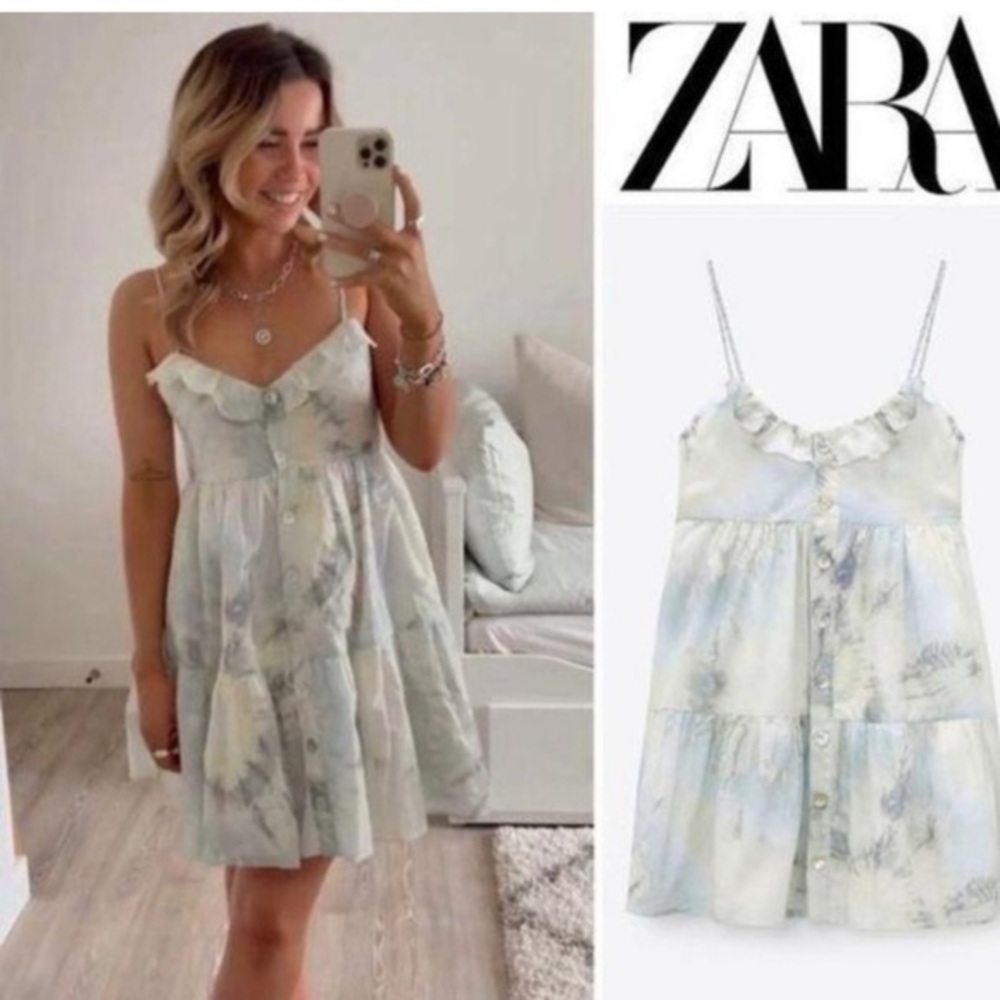 ZARA Strappy Tie Dye Mini Ruffle Babydoll Sundress Sz XS